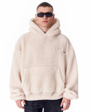 Beige Plush Hoodie With Embroidery Print