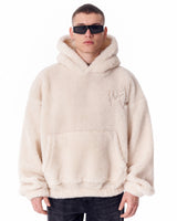 Sweat à Capuche Beige en Peluche avec Imprimé Brodé