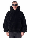 Black Plush Hoodie With Embroidery Print