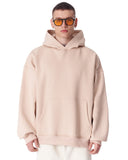 Minimalist Sleeve Printed Beige Oversized Hoodie