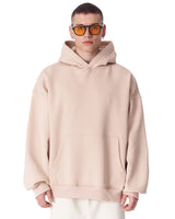 Minimalistische Beige Oversized Hoodie met Mouwprint