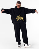 Pocket Embroidery Oversized Black Hoodie (4)