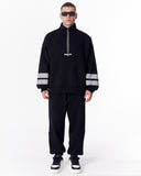 Sleeve Striped Half-Zipper Black Sweatshirt (20)