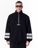 Sleeve Striped Half-Zipper Black Sweatshirt