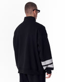 Sleeve Striped Half-Zipper Black Sweatshirt (2)