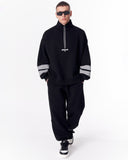 Sleeve Striped Half-Zipper Black Sweatshirt (8)