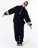 Sleeve Striped Half-Zipper Black Sweatshirt (9)