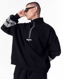 Sleeve Striped Half-Zipper Black Sweatshirt (3)