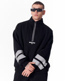 Sleeve Striped Half-Zipper Black Sweatshirt (4)