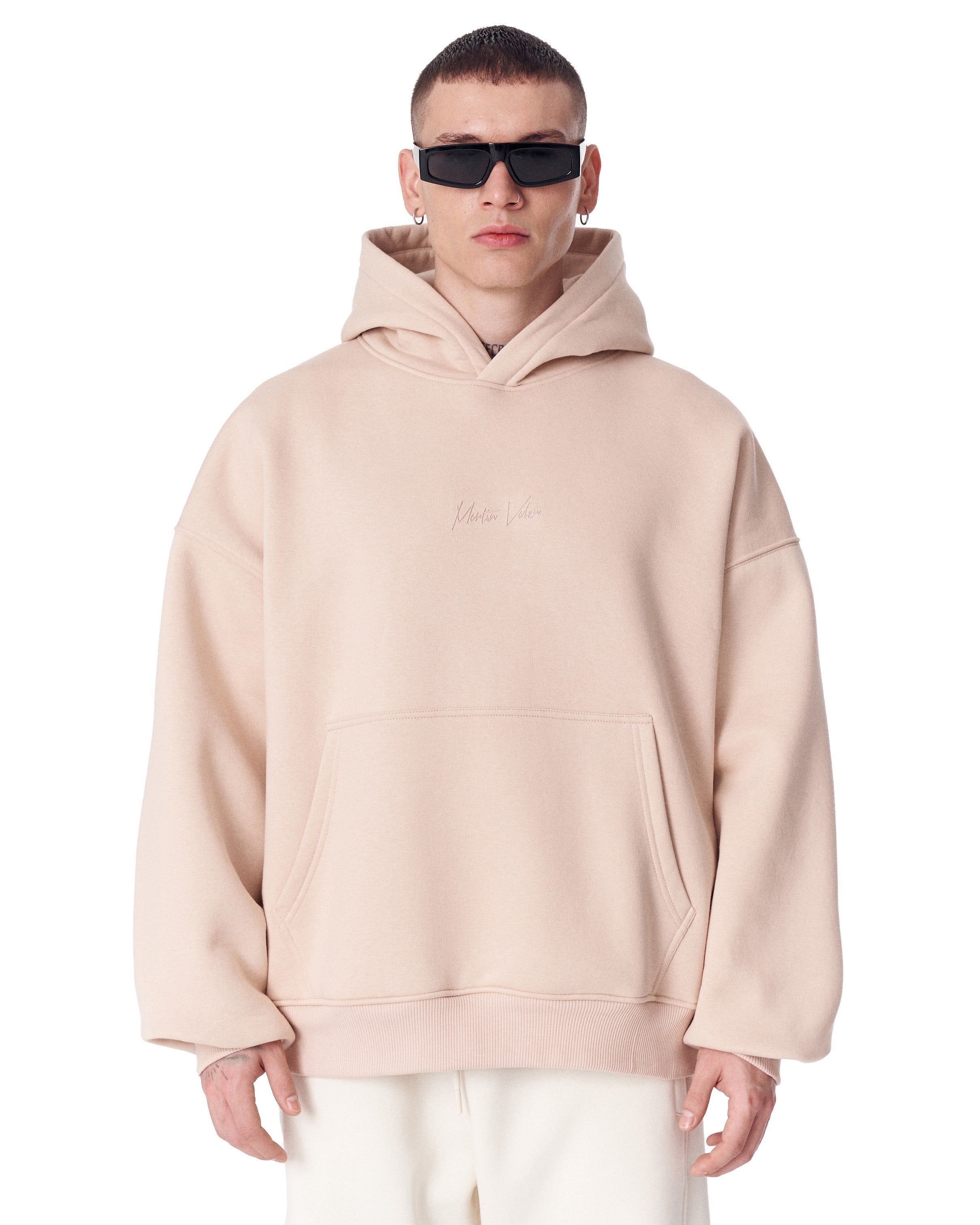 Back Embroidery Oversized Beige Hoodie | Martin Valen
