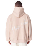Back Embroidery Oversized Beige Hoodie