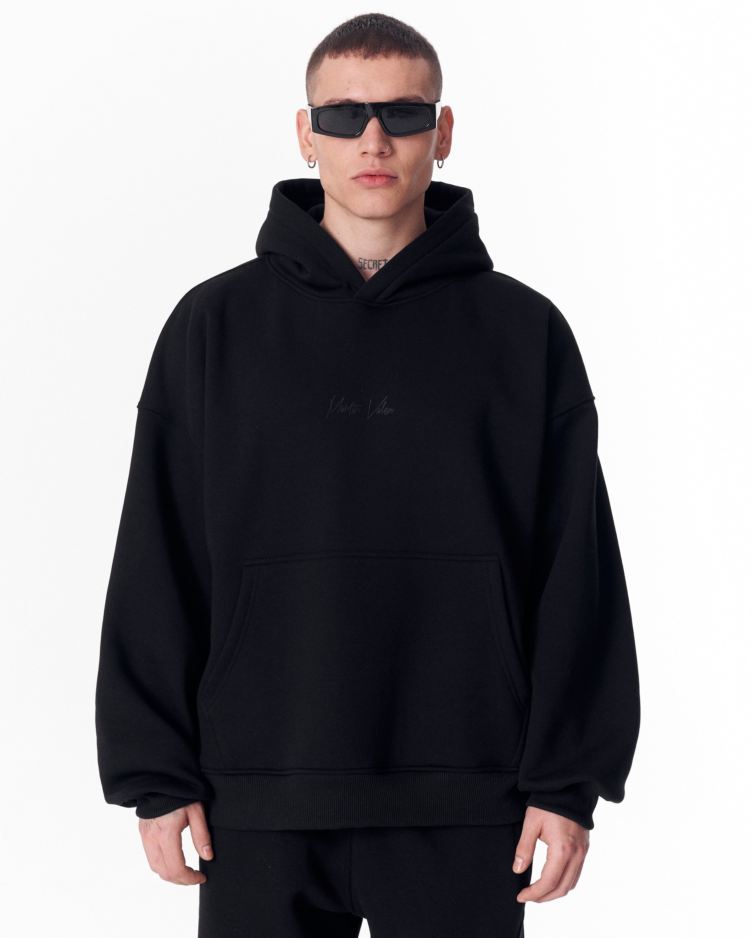 Back Embroidery Oversized Black Hoodie | Martin Valen