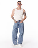 Men's Baggy Fit Light Blue Jeans with Denim Drawstring (2)