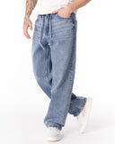 Men's Baggy Fit Light Blue Jeans with Denim Drawstring (9)