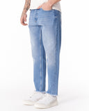 Men's Washed Blue Straight Leg Raw Hem Jeans (4)