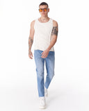 Men's Washed Blue Straight Leg Raw Hem Jeans (10)
