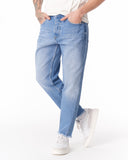 Men's Washed Blue Straight Leg Raw Hem Jeans (8)