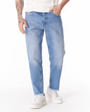 Men's Washed Blue Straight Leg Raw Hem Jeans (2)