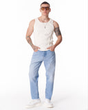Men's Light Blue Straight Leg Raw Hem Jeans (5)