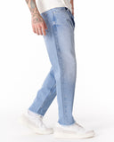 Men's Light Blue Straight Leg Raw Hem Jeans (7)