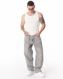 Men's Baggy Fit Gray Jeans with Denim Drawstring (5)