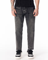 Jeans Negros Desgastados de Pierna Recta con Dobladillo Crudo para Hombre
