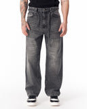 Men's Baggy Fit Faded Black Jeans with Denim Drawstring