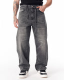 Men's Baggy Fit Faded Black Jeans with Denim Drawstring (2)