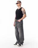 Men's Baggy Fit Faded Black Jeans with Denim Drawstring (4)