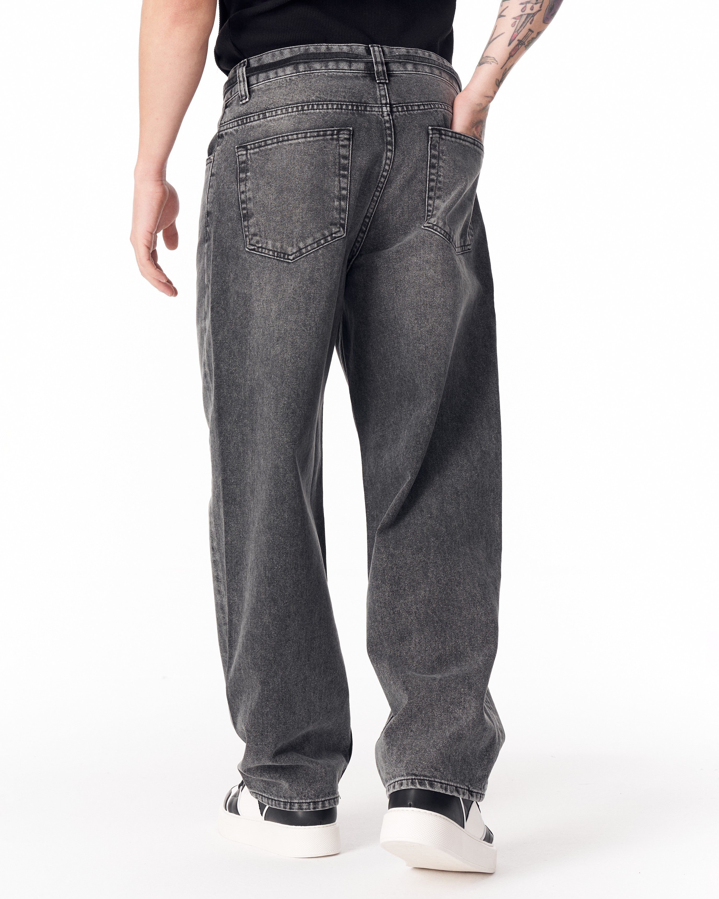 パンツ baggy denim fade black 35 X 29 Men's Baggy Fit Faded Black Jeans with Denim Drawstring | MV