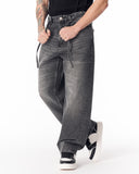 Men's Baggy Fit Faded Black Jeans with Denim Drawstring (11)