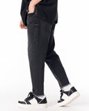 Men's Black Straight Leg Raw Hem Jeans (5)
