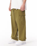 Adjustable Cuff Khaki Wide-Leg Trousers (3)