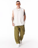 Adjustable Cuff Khaki Wide-Leg Trousers (5)