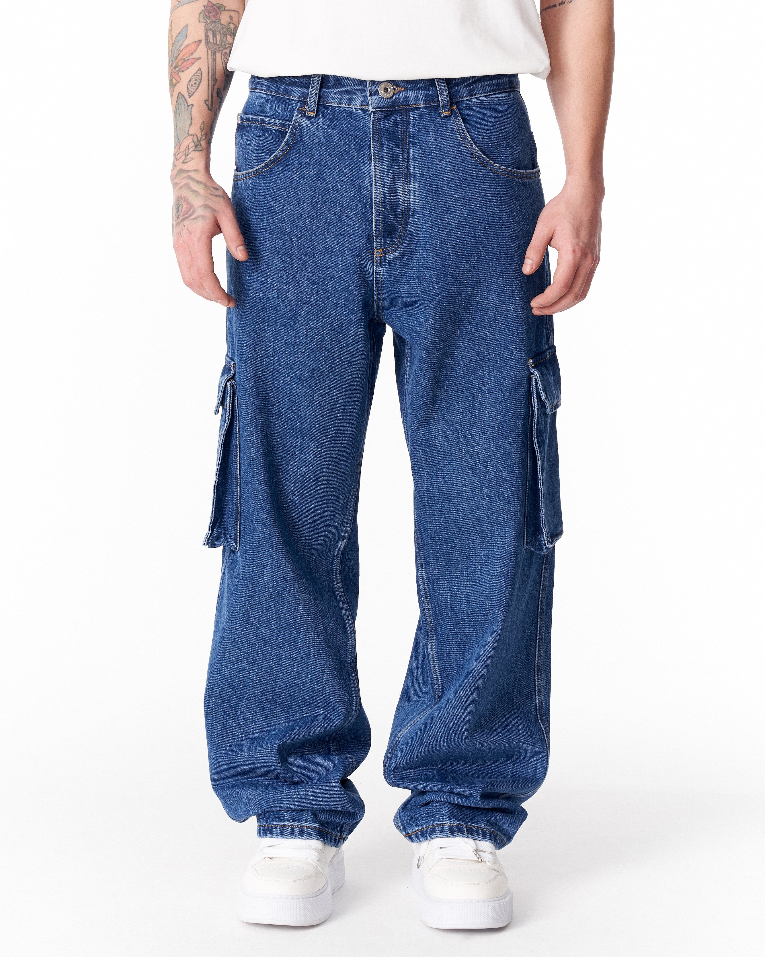 シ*ン様 Blue Jean Baggy Denim Cargo Pants - Baggy Fit Denim Cargo Jeans | Martin Valen