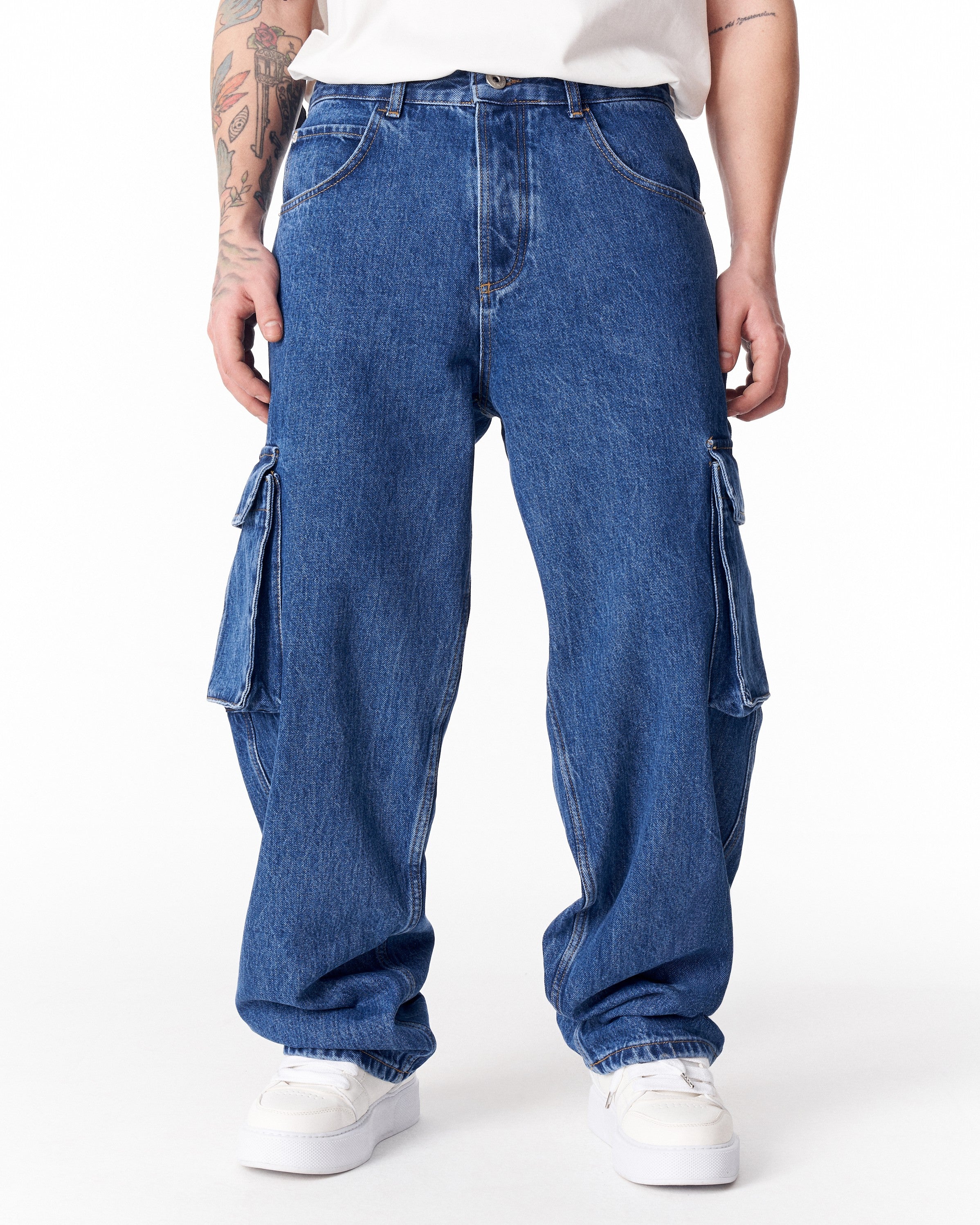 シ*ン様 Blue Jean Baggy Denim Cargo Pants - Baggy Fit Denim Cargo Jeans | Martin Valen