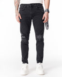 Vintage Washed Ripped Slim Fit Jeans in Black