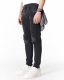Vintage Washed Ripped Slim Fit Jeans in Black (2)