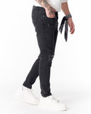 Vintage Washed Ripped Slim Fit Jeans in Black (4)