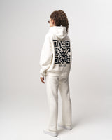 Sigilio QR Gedrukte Oversized Witte Hoodie Jogger Set