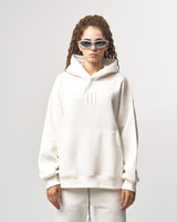 Insignio 3D Besticktes Designer Oversize Weißes Hoodie Jogger Set