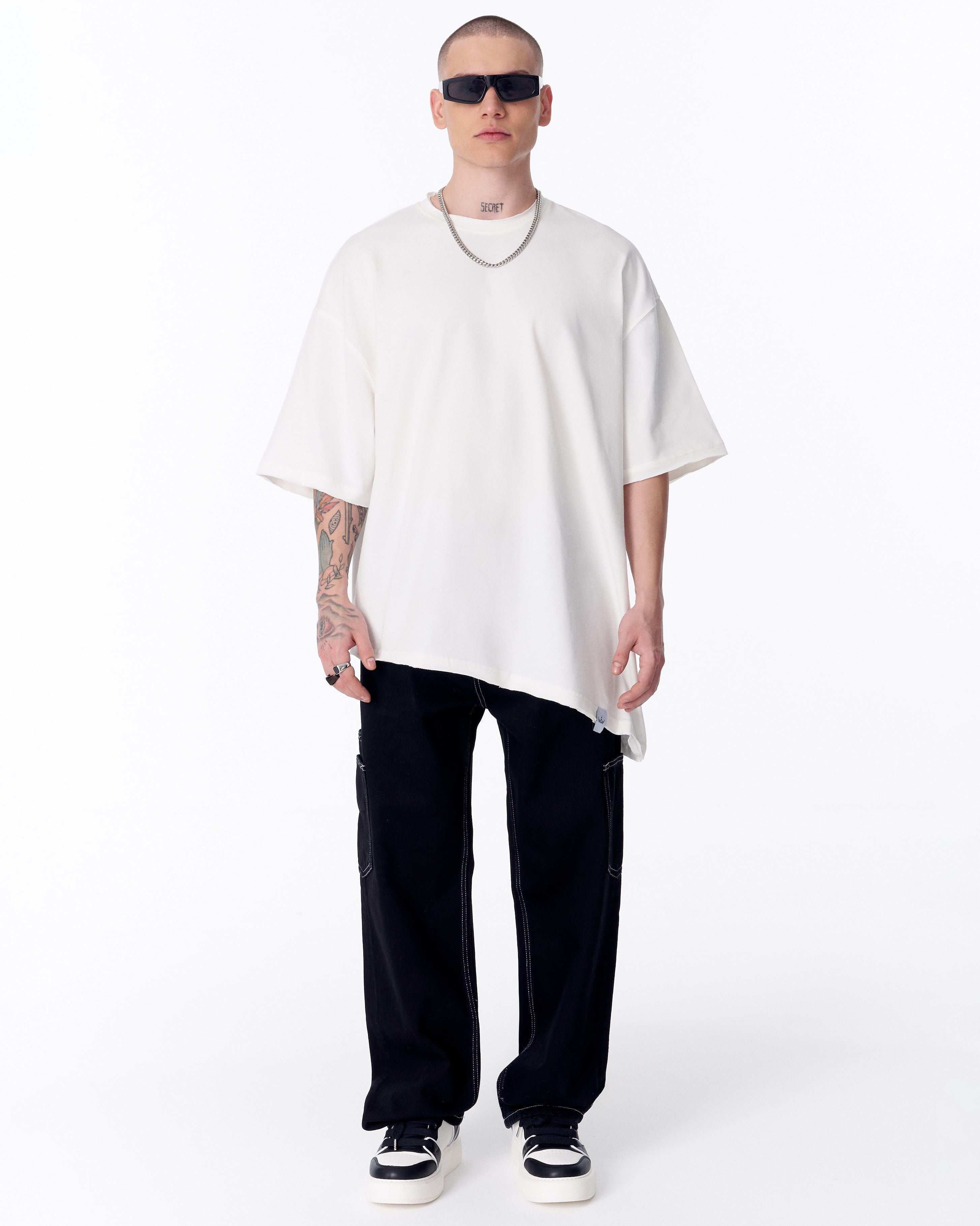Asymmetrical Oversized White T-shirt - Martin Valen