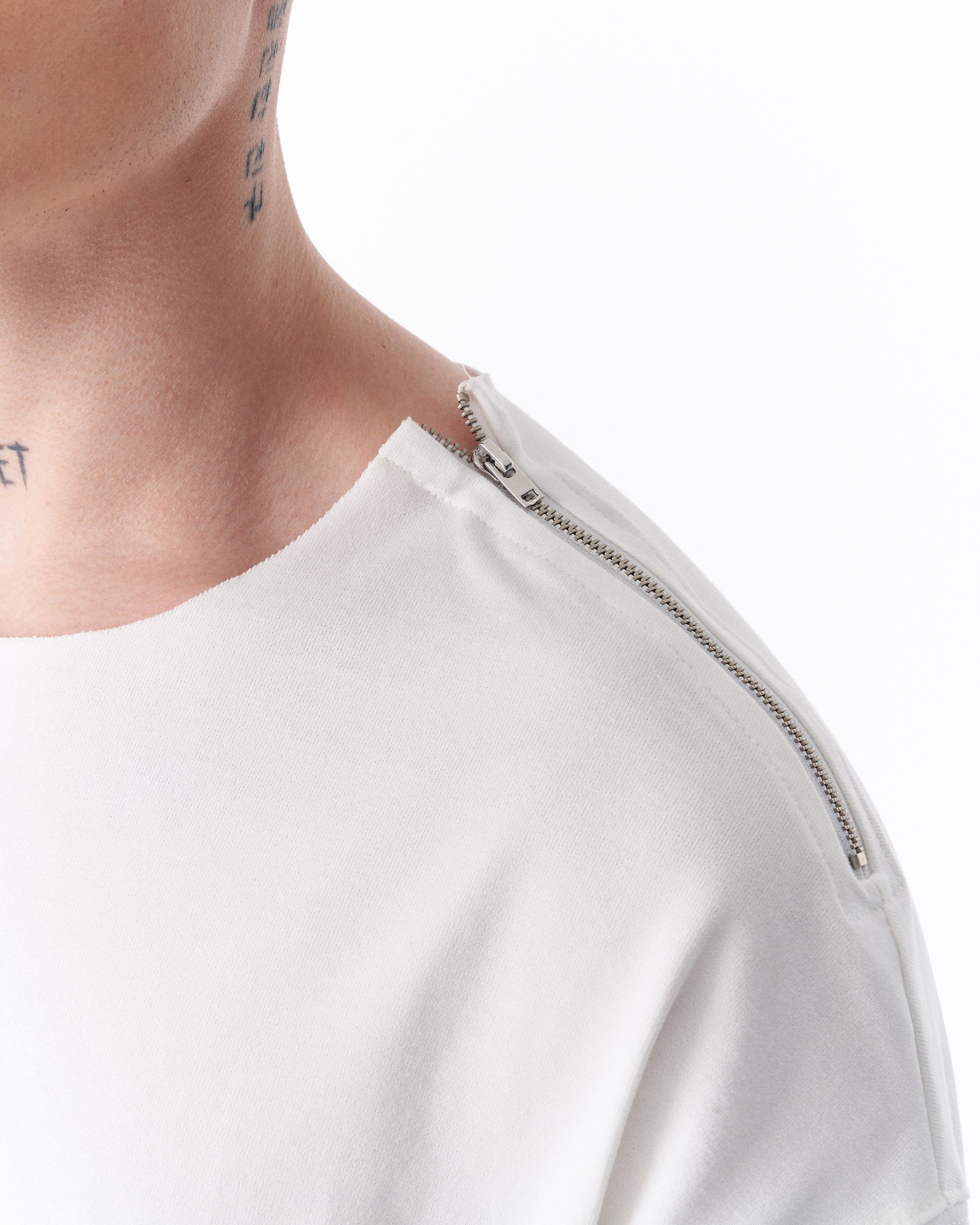 Zipper Angle Oversized White T-Shirt - Martin Valen