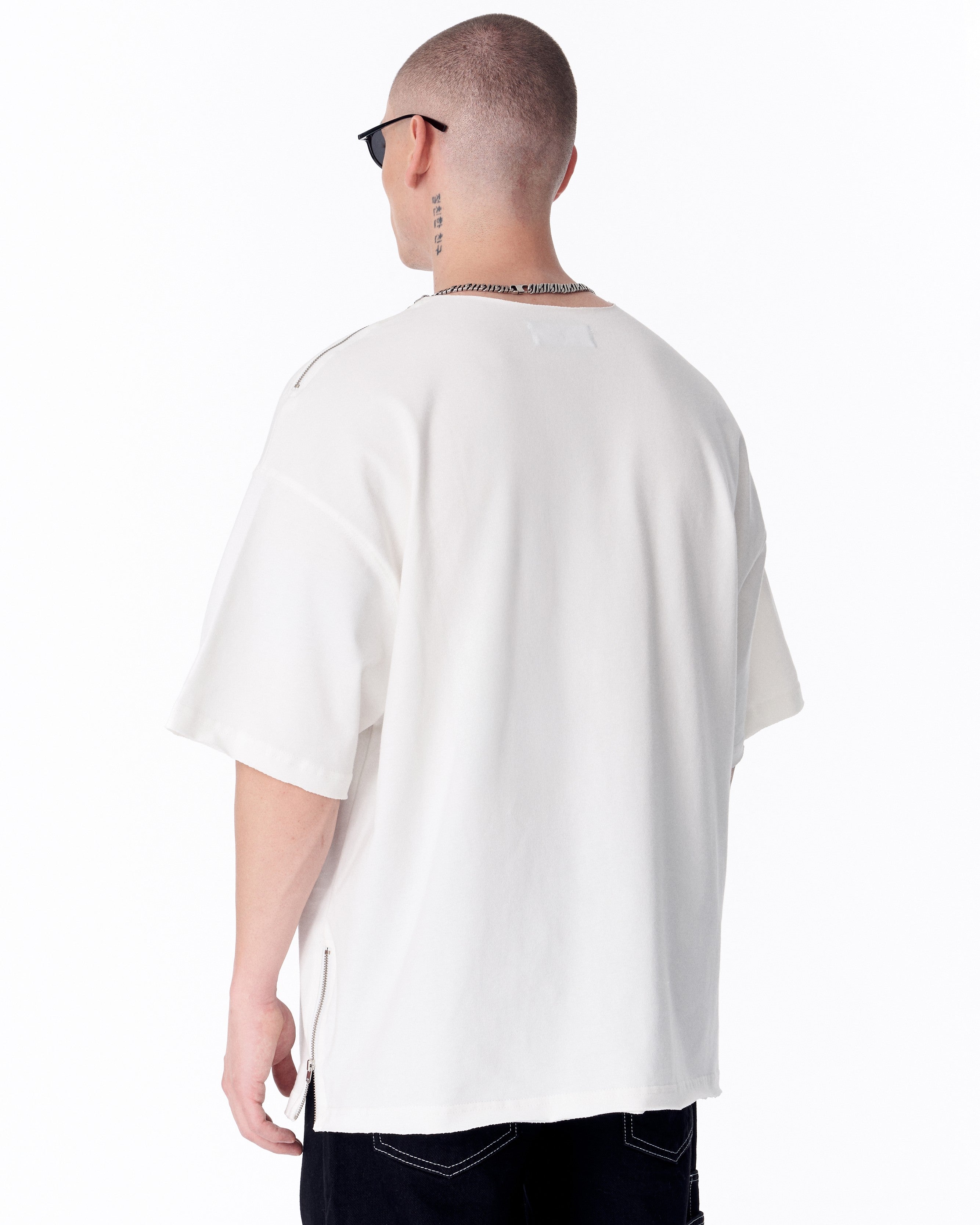 Zipper Angle Oversized White T-Shirt - Martin Valen