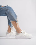 Bobe Women's Designer White Shoes with Gray Suede Belt (10)