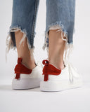 Bobe Women's Designer White Shoes with Red Suede Belt (7)