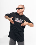 ‘’Warning’’ Men's Oversized Screen Printed Designer T-shirt in Black (3)