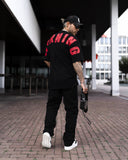 ‘’Warning’’ Men's Oversized Screen Printed Designer T-shirt in Black