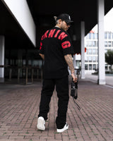 ‘’Warning’’ Men's Oversized Screen Printed Designer T-shirt in Black