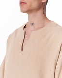 Men's Linen Fabric Oversized Beige T-shirt (5)